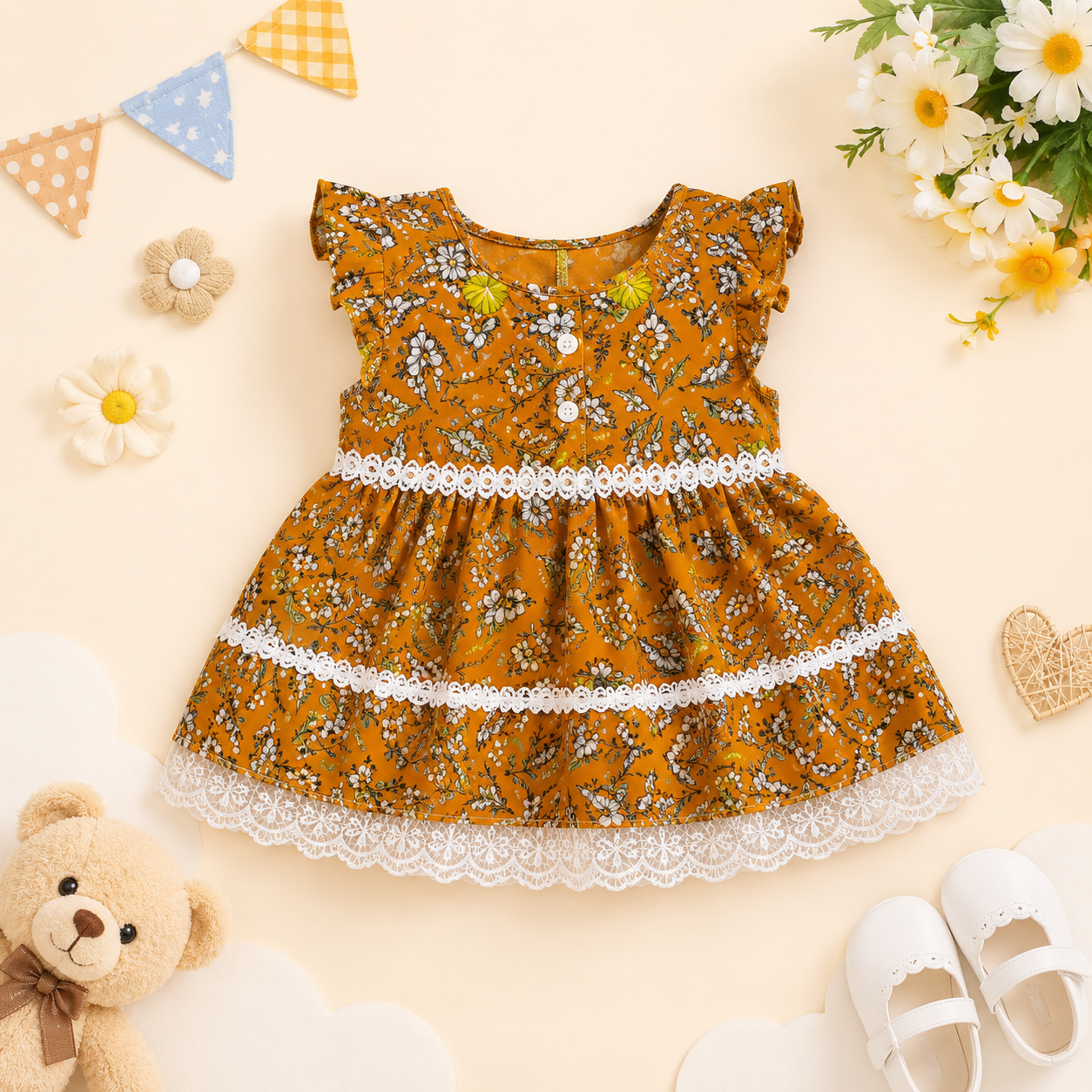 Orange Frock for Baby Girl with Hat & Bottom