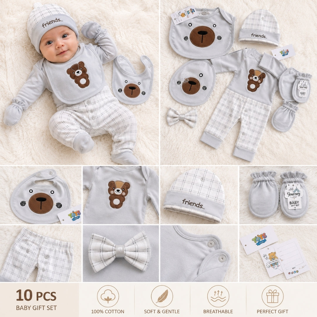 10 Piece of Gift Set with Romper for Newborn Boys