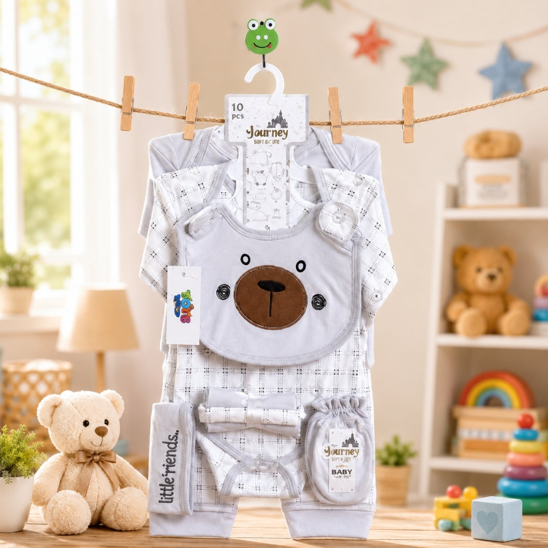 10 Piece of Gift Set with Romper for Newborn Boys