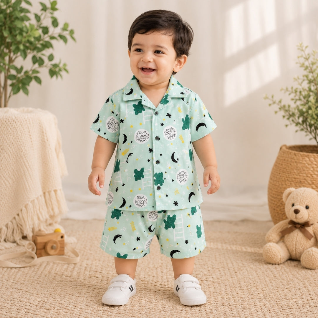 Printed Linen Co-Ord Set for Baba Boys