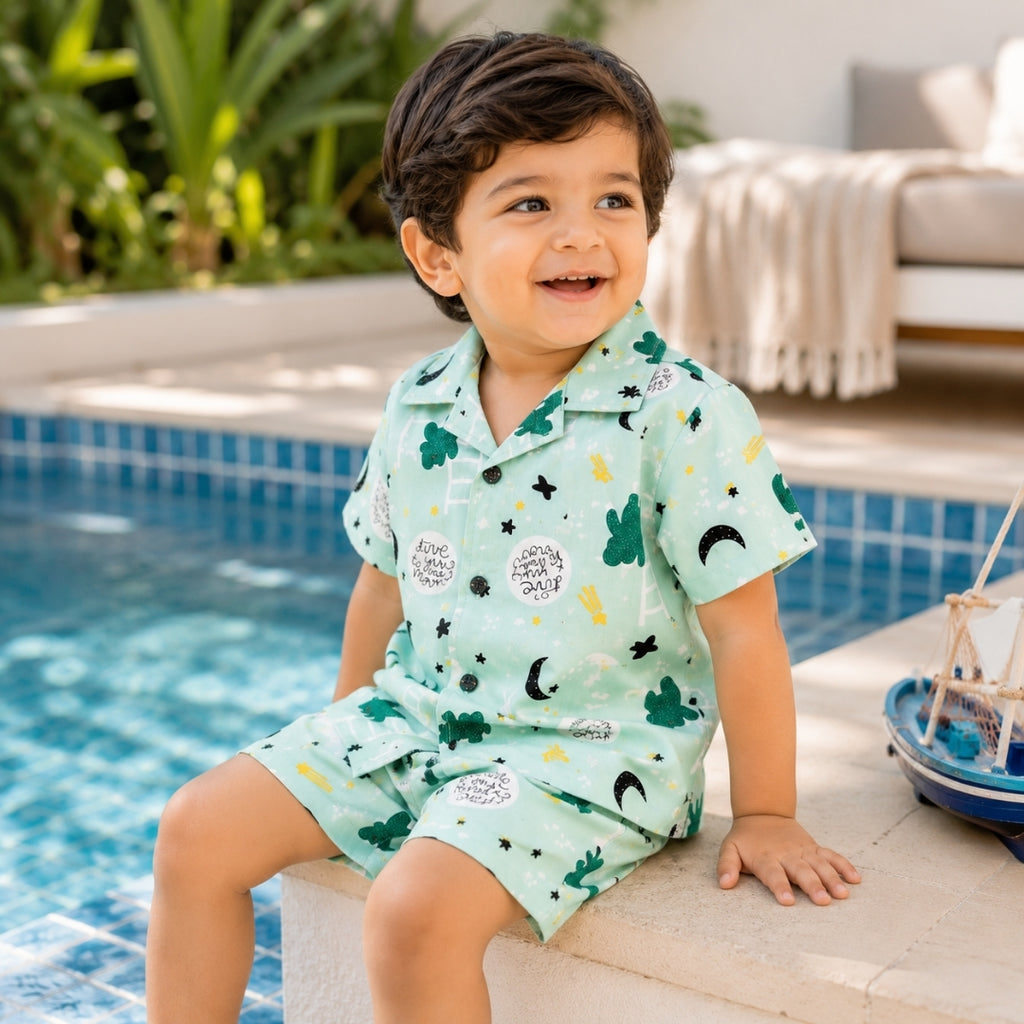 Printed Linen Co-Ord Set for Baba Boys