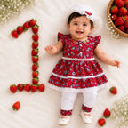 Red Frock for Baby Girl with Hat & Bottom