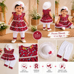 Red Frock for Baby Girl with Hat & Bottom