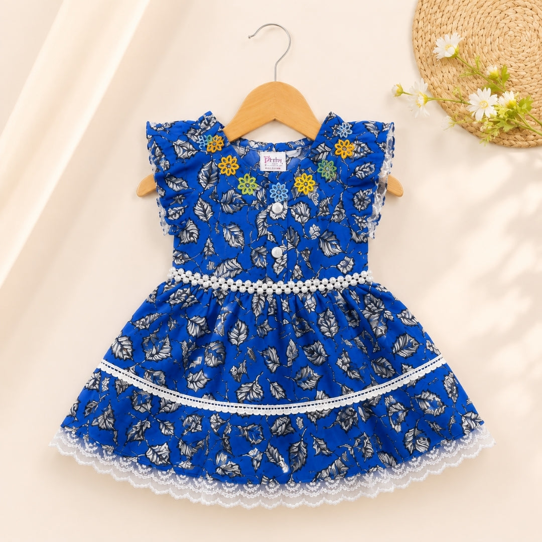 Blue Frock for Baby Girl with Hat & Bottom