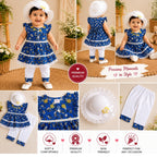 Blue Frock for Baby Girl with Hat & Bottom
