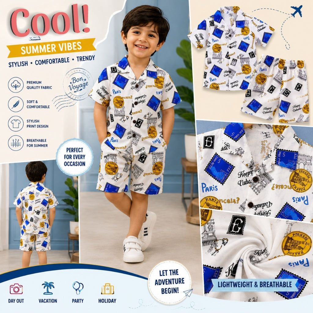 Printed Linen Co-Ord Set for Baba Boys