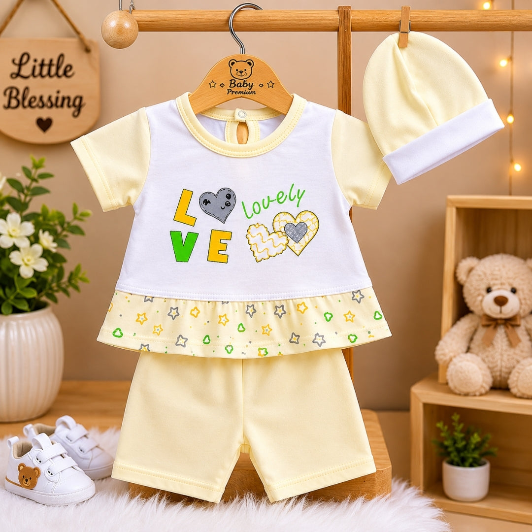 Lovely Shirt & Short with Hat for Newborn Girls