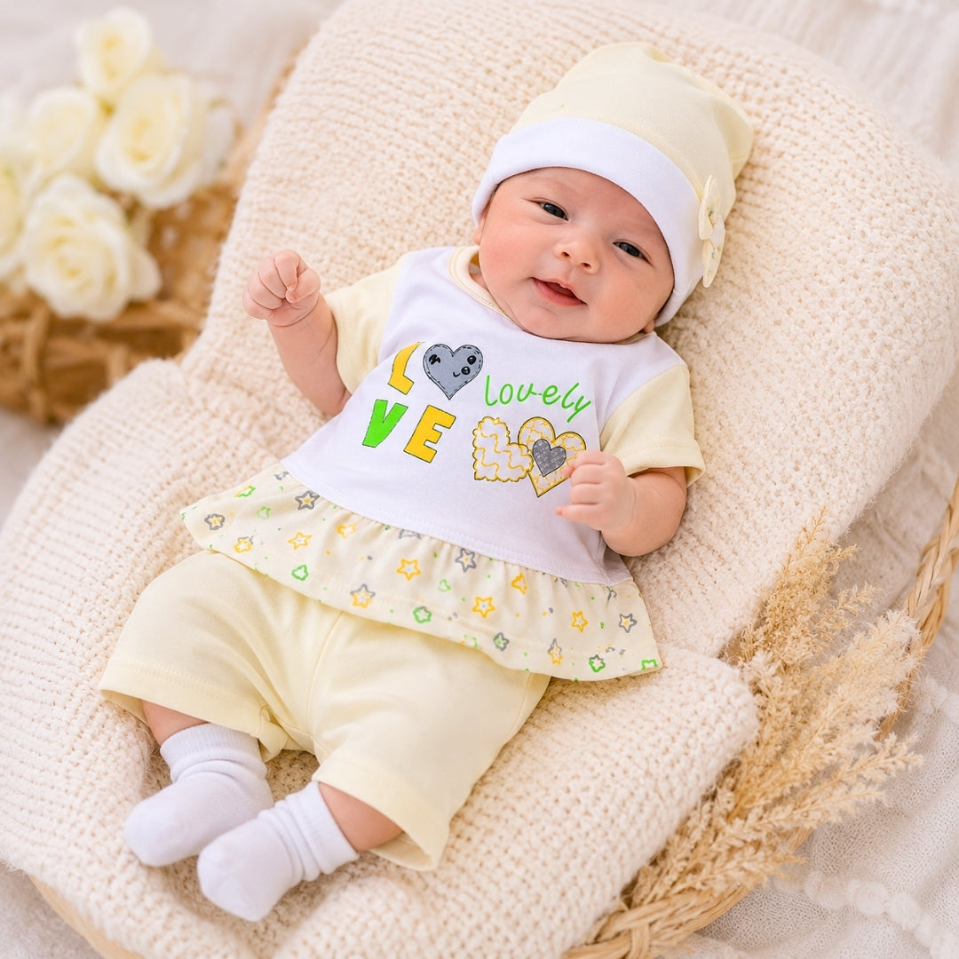 Lovely Shirt & Short with Hat for Newborn Girls