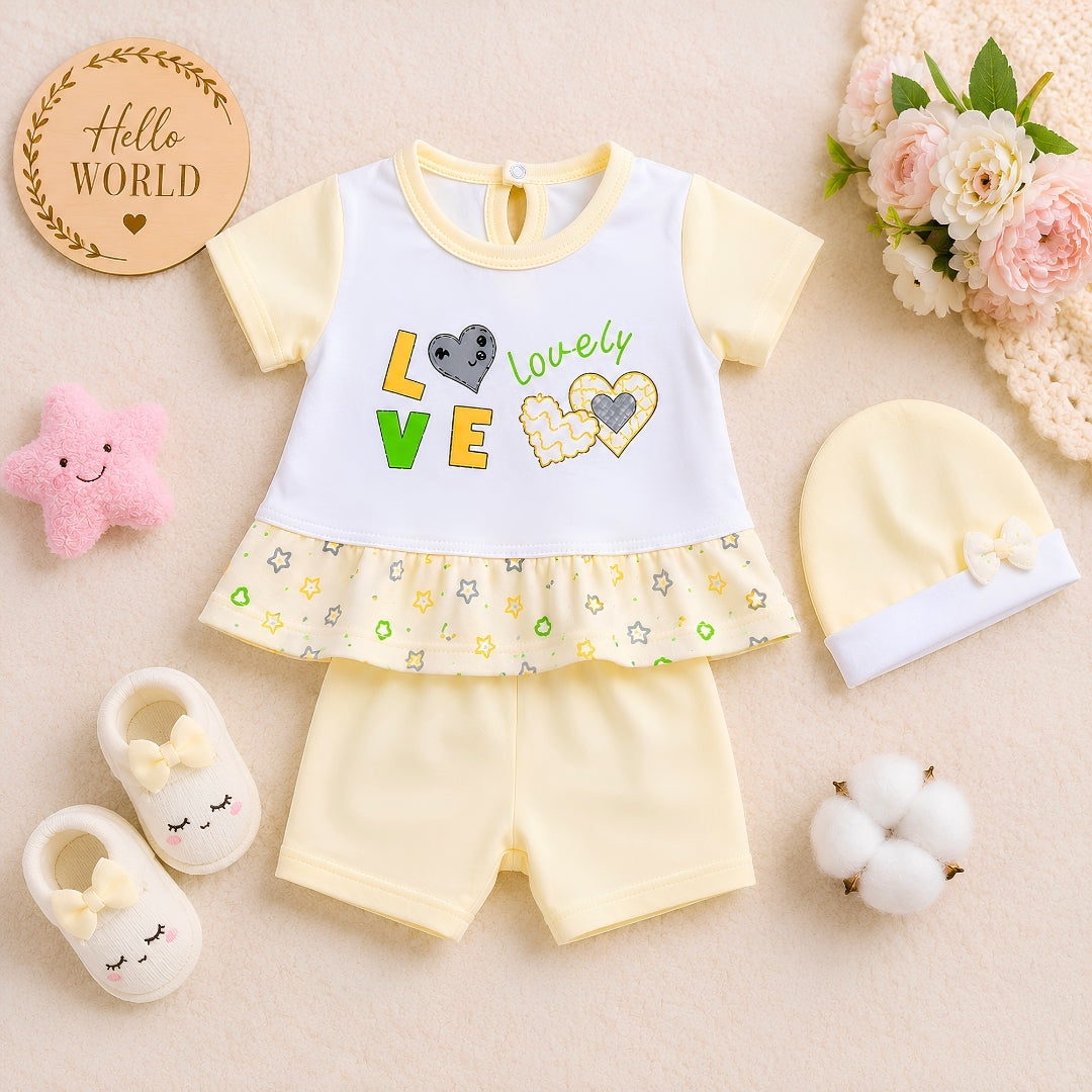 Lovely Shirt & Short with Hat for Newborn Girls