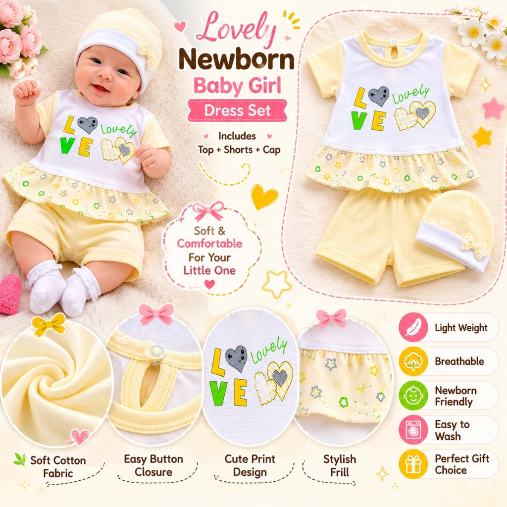 Lovely Shirt & Short with Hat for Newborn Girls