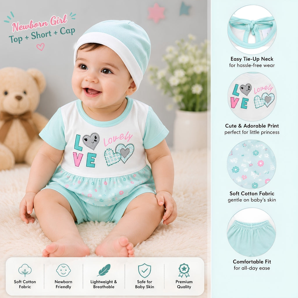Lovely Shirt & Short with Hat for Newborn Girls