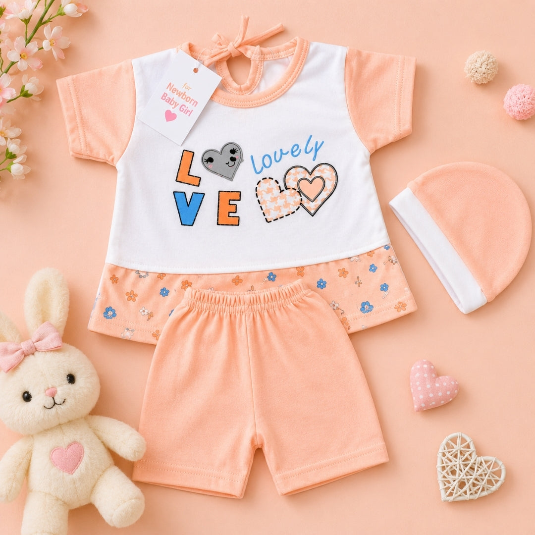 Lovely Shirt & Short with Hat for Newborn Girls