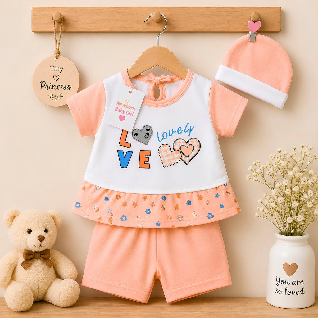 Lovely Shirt & Short with Hat for Newborn Girls